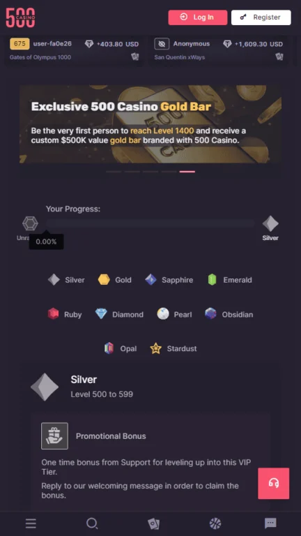 500 Casino VIP program