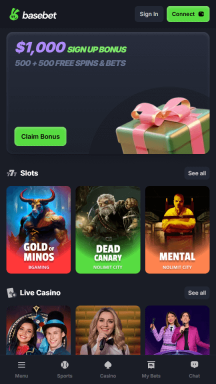 BaseBet casino homepage