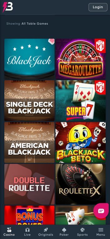 BetPlay Casino table games selection
