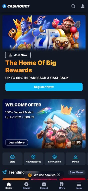 CasinoBet's mobile homepage