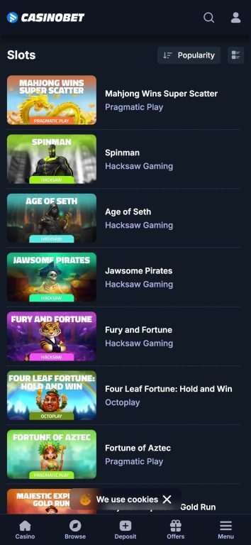 CasinoBet's slots section