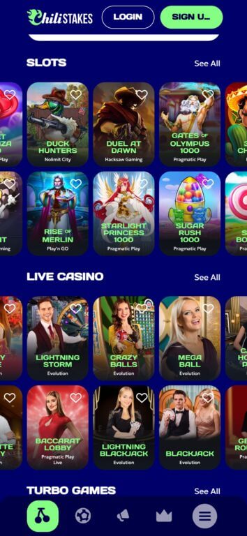 ChiliStakes casino game lobby