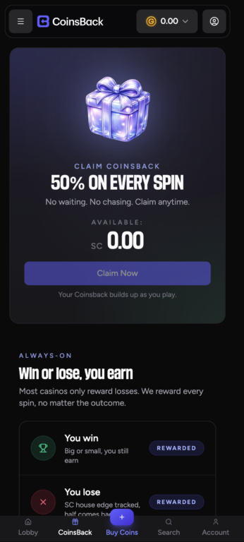 Claim CoinsBack page