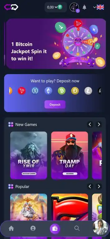 Crypto-Games.io's mobile interface