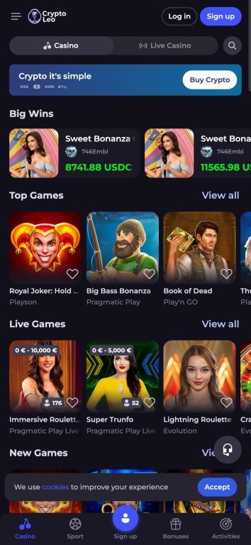 CryptoLeo casino homepage