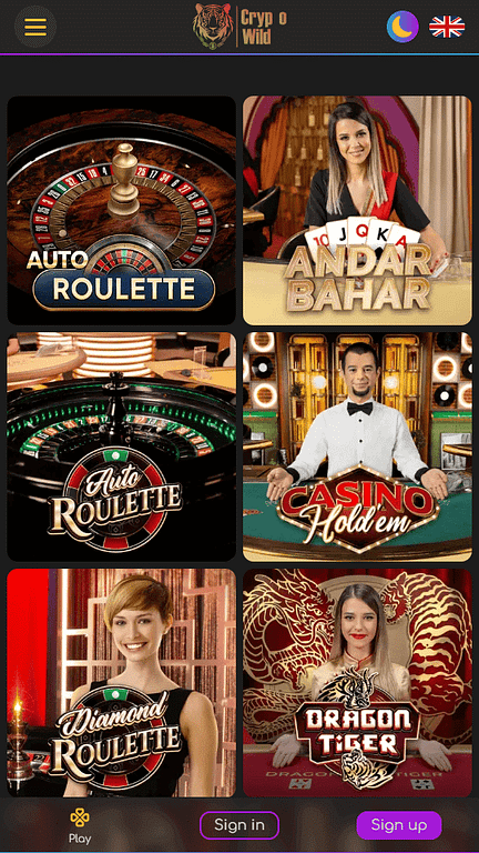 CryptoWild live casino