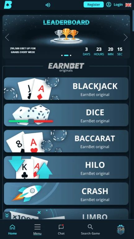 EarnBet casino homepage