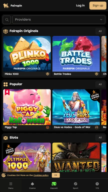 Fairspin casino homepage
