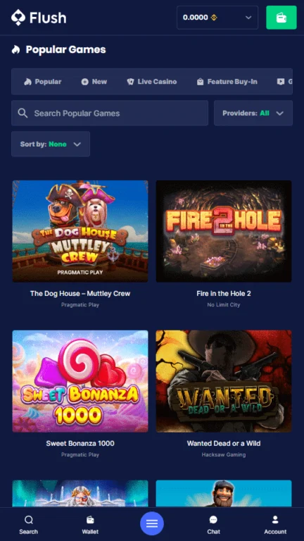 Flush Casino game lobby
