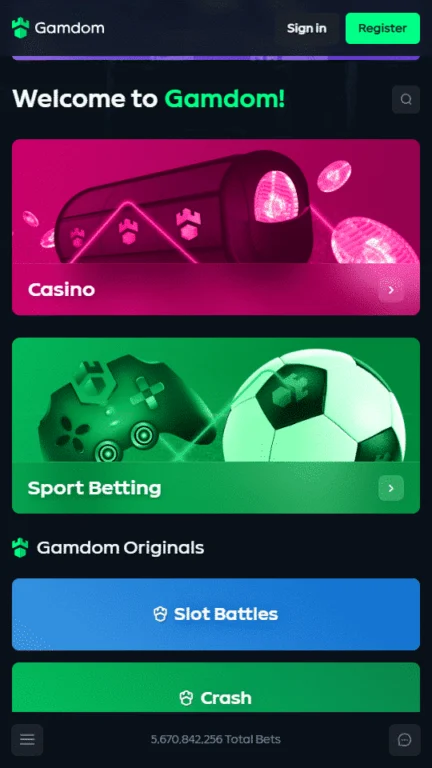 Gamdom casino homepage