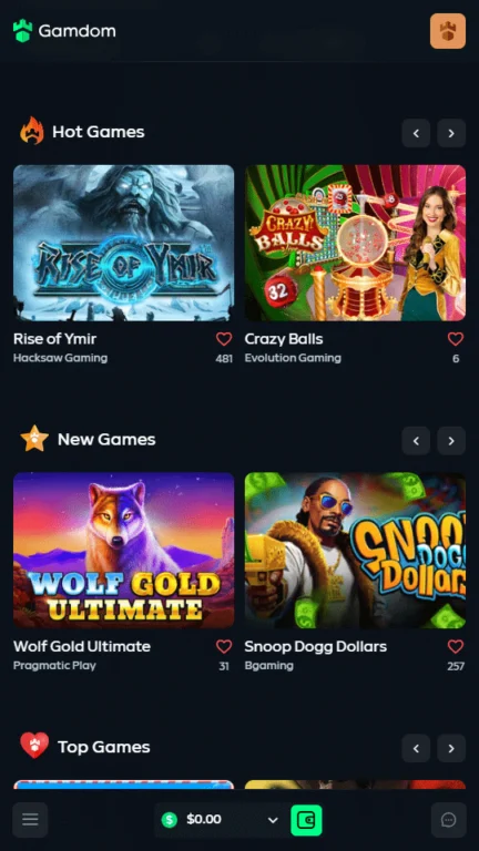 Gamdom games lobby