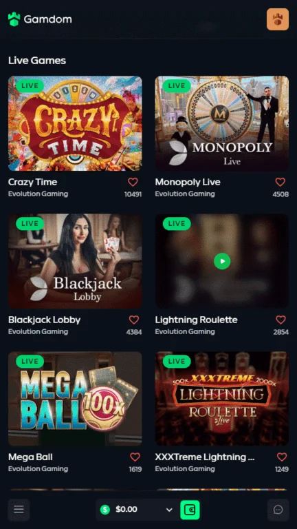 Gamdom live casino