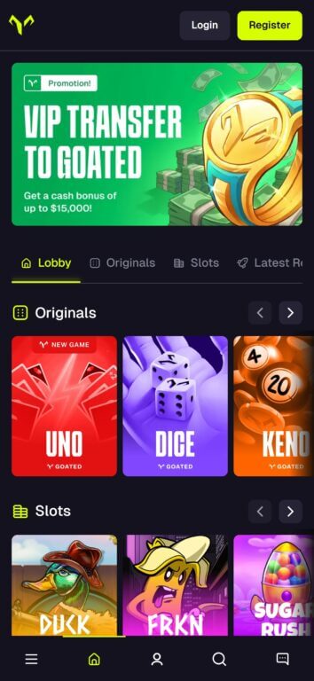 Goated Casino homepage