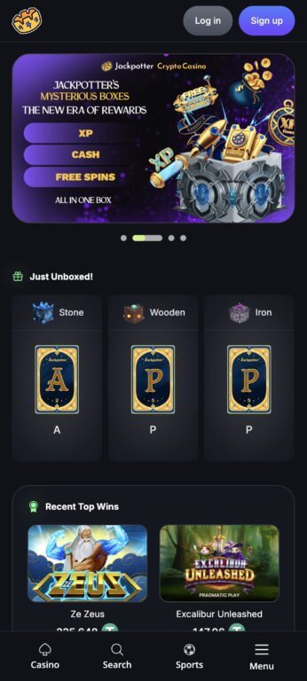Jackpotter's mobile interface