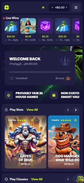 Luck.io mobile interface