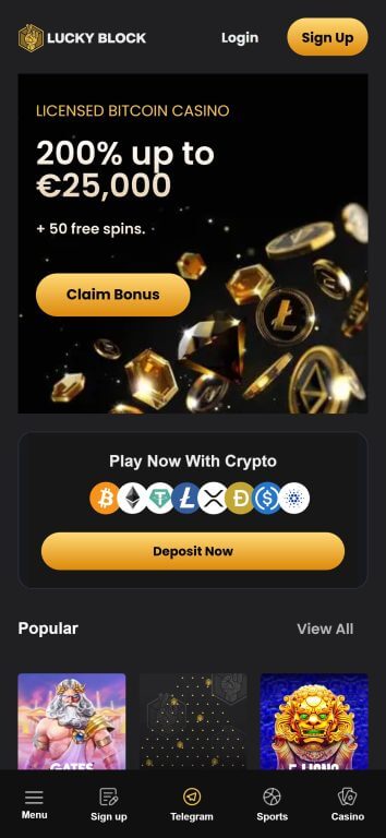 Lucky Block Casino's mobile interface