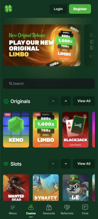 Lucky.fun's mobile interface on Android