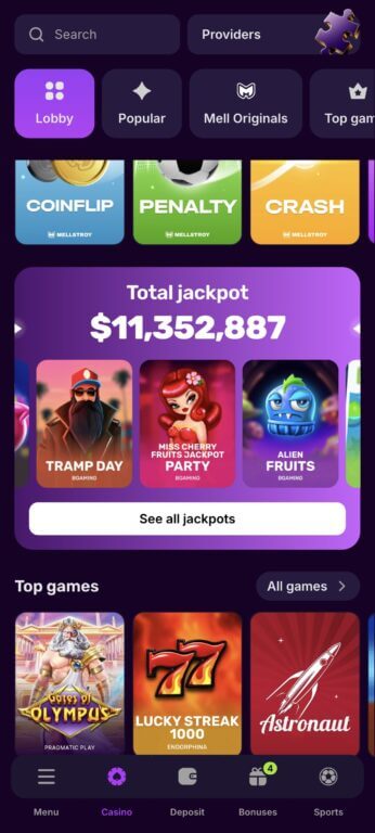 The casino offers progressive jackpot slots with a combined pool exceeding $11 million