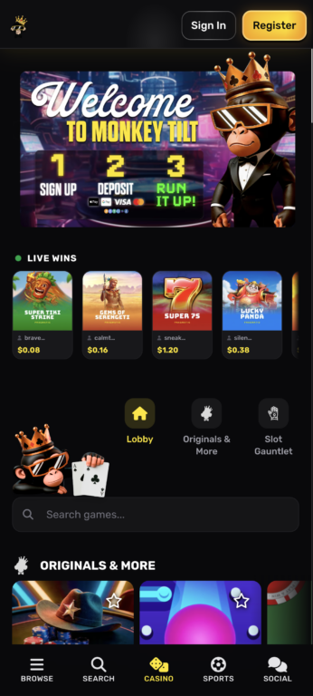 MonkeyTilt's mobile lobby