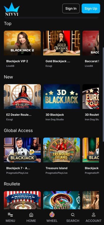NIYVI Casino live section