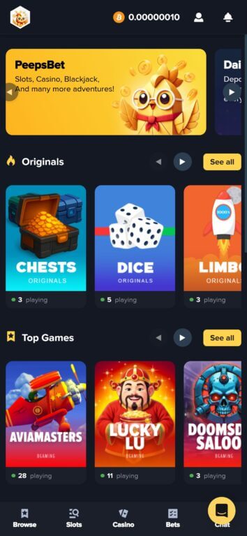PeepsBet casino interface
