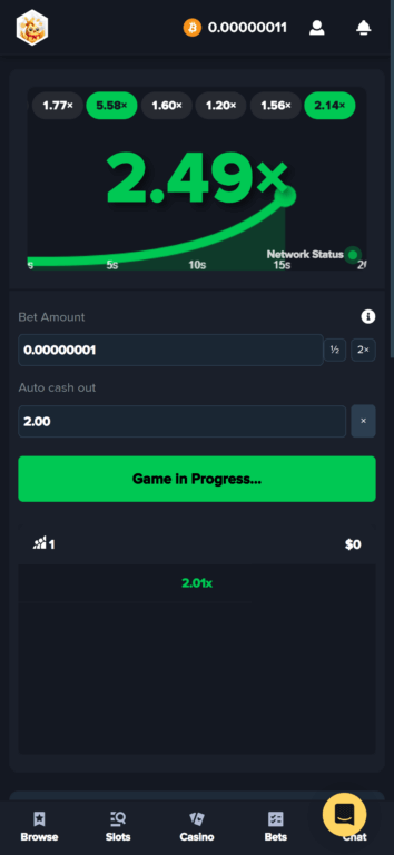 PeepsBet's Crash game in action, displaying the live multiplier at 2.49x with betting controls and player statistics visible on the interface