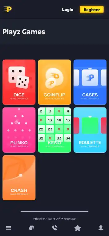 PlayZ Casino's proprietary game selection features seven provably fair originals