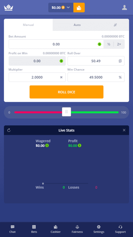 Primedice casino homepage
