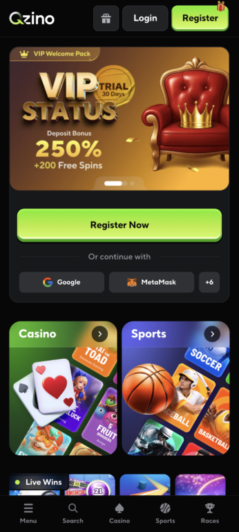 Qzino's mobile interface