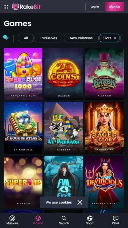 Rakebit slots lobby