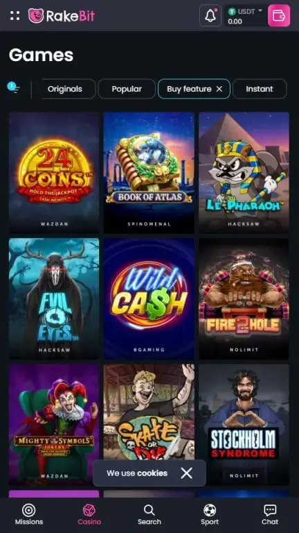 Rakebit buy feature slots