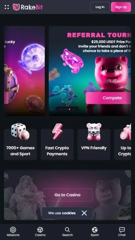 Rakebit casino homepage