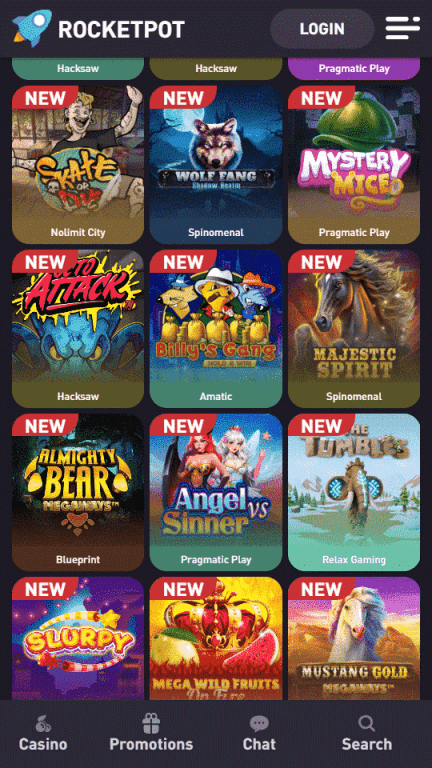 Rocketpot casino homepage
