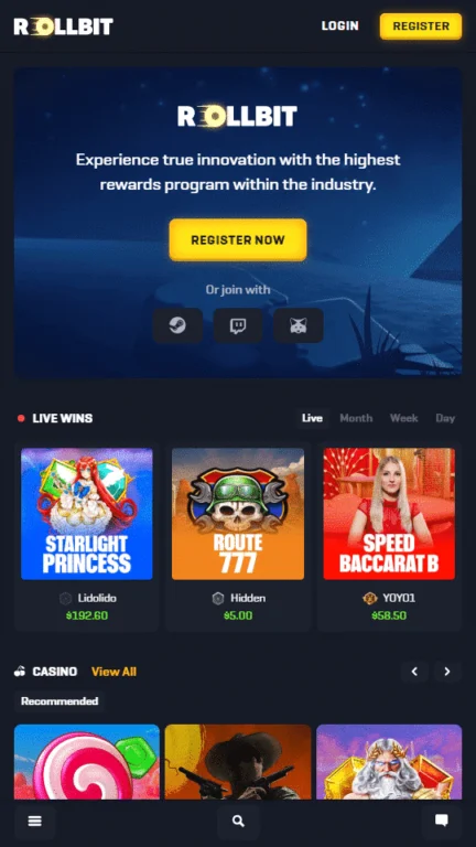 Rollbit casino homepage