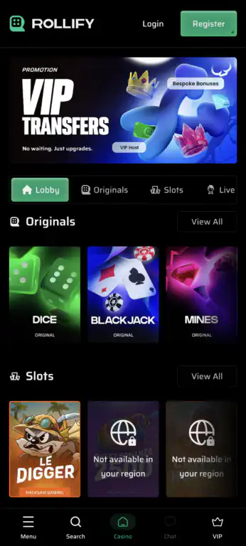 Rollify's mobile interface