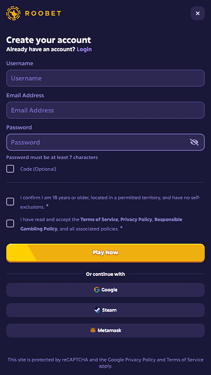 Roobet registration