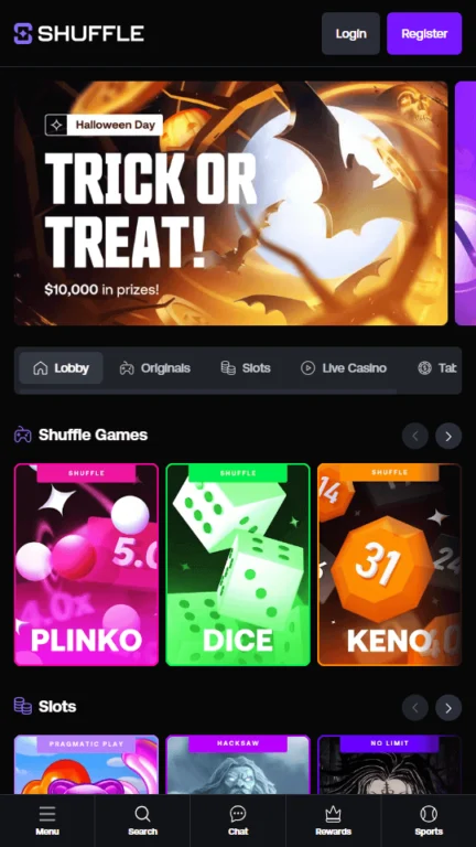 Shuffle casino homepage