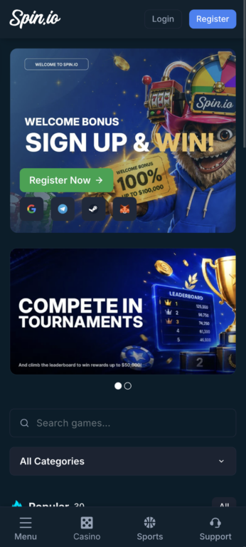 Spin.io's mobile interface