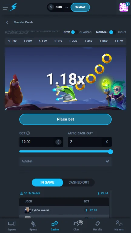 Thunderpick Crash game
