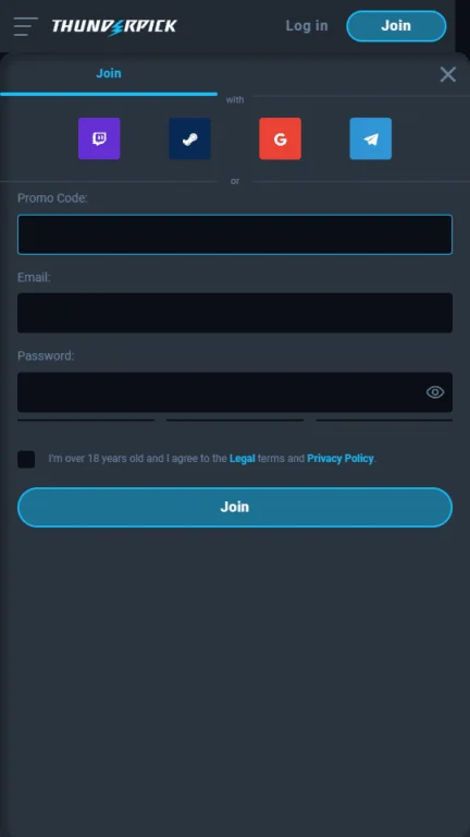 Thunderpick registration