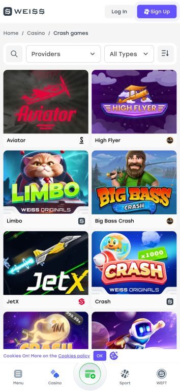 Weiss Casino crash games section