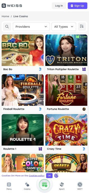 Weiss Casino live casino section