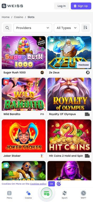 Weiss Casino slots page