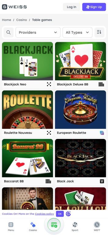 Weiss Casino table games section