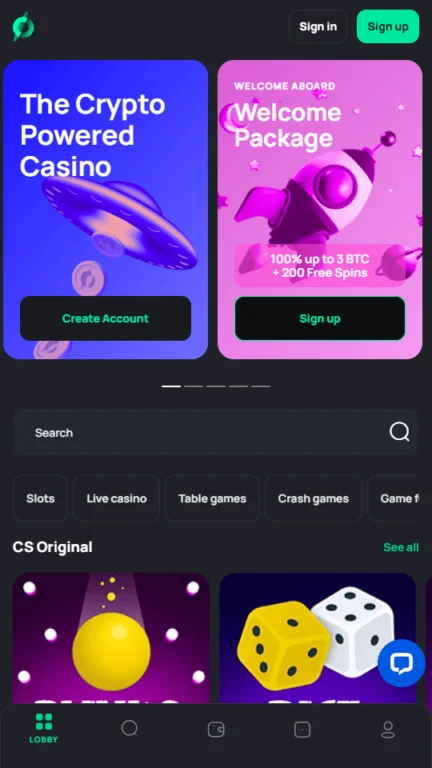 Coinslotty casino homepage