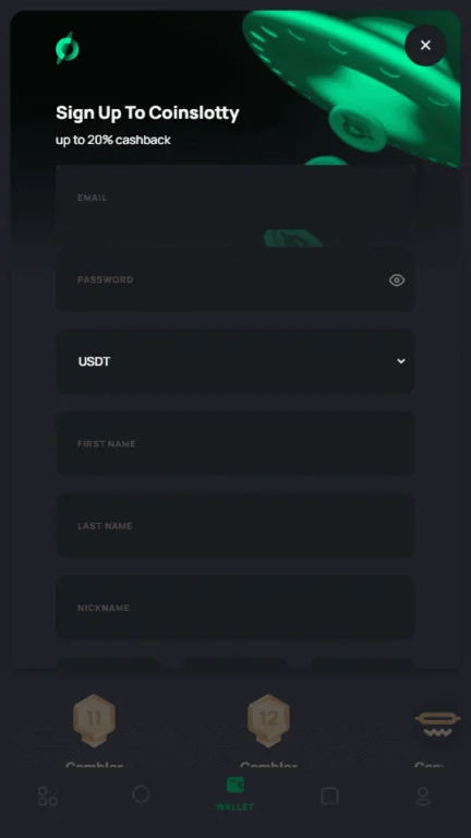 Coinslotty sign-up