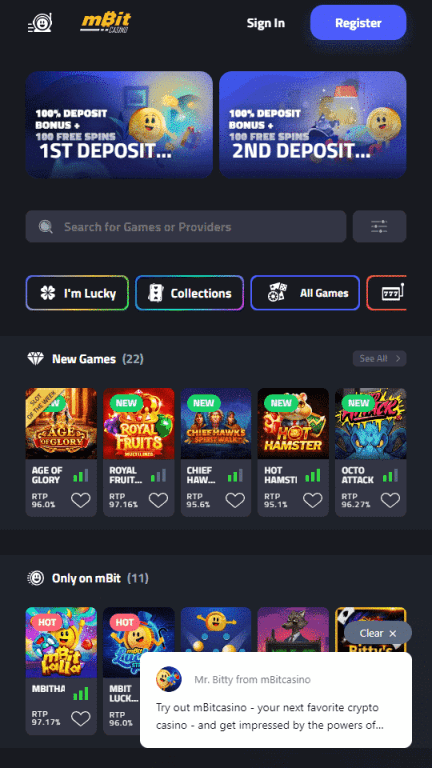 mBit Casino homepage