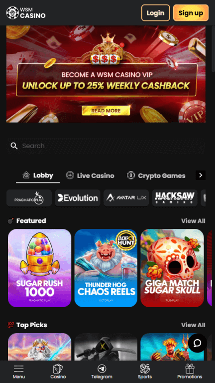 WSM Casino homepage
