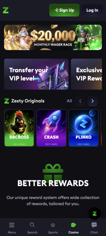 Zesty.bet's mobile interface